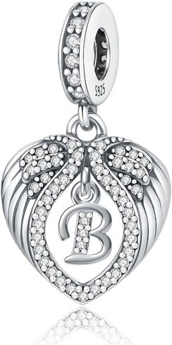 925 Sterling Silver Heart Shaped Wing Letter A-Z Charms for Pandora Bracelets,Letter Cubic Zirconia with Cubic Zirconia fit European bracelets and necklaces,Moment Jewelry Gift for Women/Birthday in Saudi Arabia
