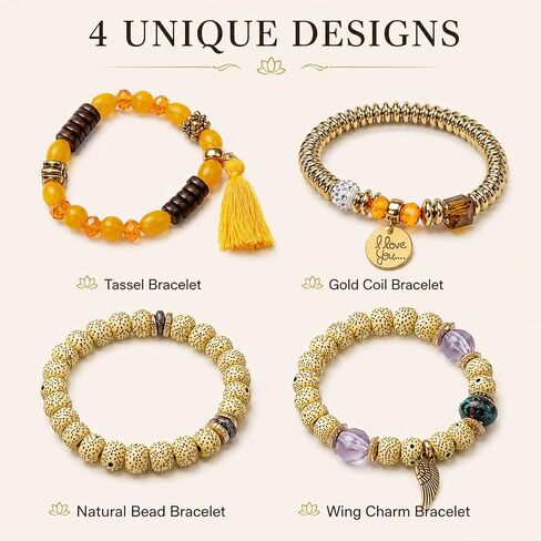4 Sets Bohemian Stackable Bead Bracelets for Women, Stretch Multilayer Multicolor Beaded Strand Bangle Charm Boho Tassel Bracelet Set, Handmade Crystal Evil Eye Gemstone Jewelry in Kuwait