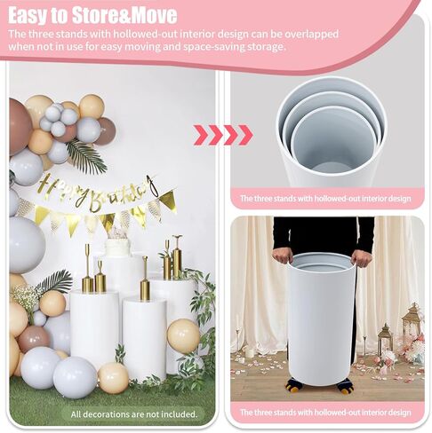Round Cylinder Pedestal Stands, White Round Display Pedestals Stands Table, Pedestal Display Plinth Pillars for Weddings Birthday Christmas Parties Banquets 44-66lbs White 3 Pcs in Saudi Arabia