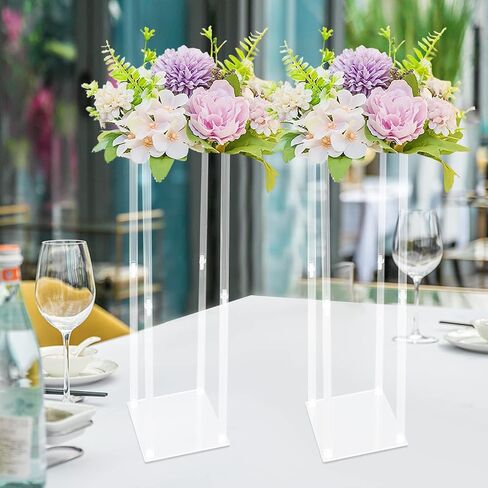 2 Pcs Clear Wedding Flower Stand Acrylic Vase Column Stand 40'' Tall Centerpiece Wedding Decoration Vase Elegant Acrylic Flower Stand Tabletop Display Rack Clear Column Pillar Square Props in Kuwait