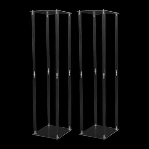 2 Pcs Clear Wedding Flower Stand Acrylic Vase Column Stand 40'' Tall Centerpiece Wedding Decoration Vase Elegant Acrylic Flower Stand Tabletop Display Rack Clear Column Pillar Square Props in Kuwait