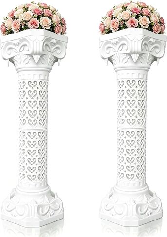 2 Pcs Vintage Wedding Roman Pillars,34.65 Inch High Plastic Wedding Columns and Pillars,White Pillar Stand for Ceremonies,Events,Banquets,Flower and Plant Display(Heart Shaped) in Saudi Arabia