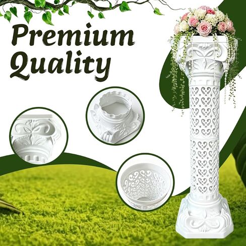 2 Pcs Vintage Wedding Roman Pillars,34.65 Inch High Plastic Wedding Columns and Pillars,White Pillar Stand for Ceremonies,Events,Banquets,Flower and Plant Display(Heart Shaped) in Saudi Arabia