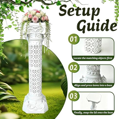 2 Pcs Vintage Wedding Roman Pillars,34.65 Inch High Plastic Wedding Columns and Pillars,White Pillar Stand for Ceremonies,Events,Banquets,Flower and Plant Display(Heart Shaped) in Saudi Arabia