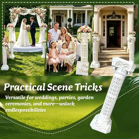 2 Pcs Vintage Wedding Roman Pillars,34.65 Inch High Plastic Wedding Columns and Pillars,White Pillar Stand for Ceremonies,Events,Banquets,Flower and Plant Display(Heart Shaped) in Saudi Arabia