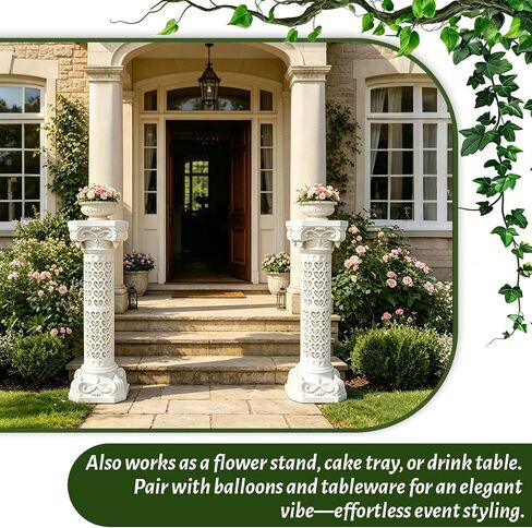 2 Pcs Vintage Wedding Roman Pillars,34.65 Inch High Plastic Wedding Columns and Pillars,White Pillar Stand for Ceremonies,Events,Banquets,Flower and Plant Display(Heart Shaped) in Saudi Arabia