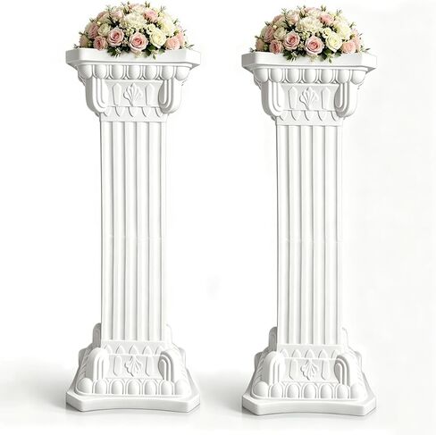 2 Pcs Vintage Wedding Roman Pillars,34.65 Inch High Plastic Wedding Columns and Pillars,White Pillar Stand for Ceremonies,Events,Banquets,Flower and Plant Display(Heart Shaped) in Saudi Arabia