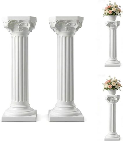 2 Pcs Vintage Wedding Roman Pillars,34.65 Inch High Plastic Wedding Columns and Pillars,White Pillar Stand for Ceremonies,Events,Banquets,Flower and Plant Display(Heart Shaped) in Saudi Arabia