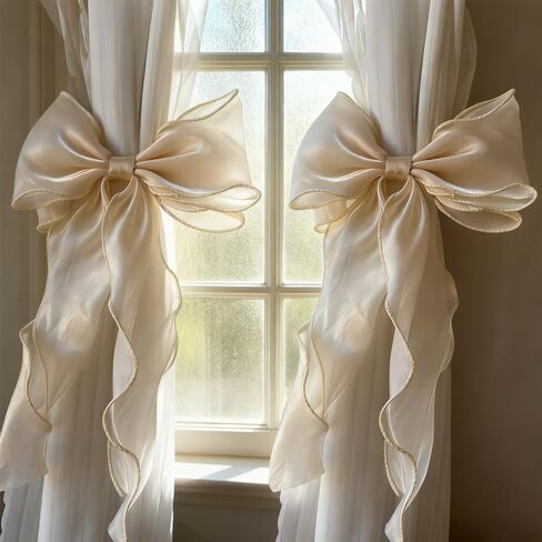 Bow Curtain Tiebacks, 2Pcs Lace Bowknot Curtain Tie Backs, Decorative Curtains Strap for Wedding Birthday Party Home Decoration in Kuwait