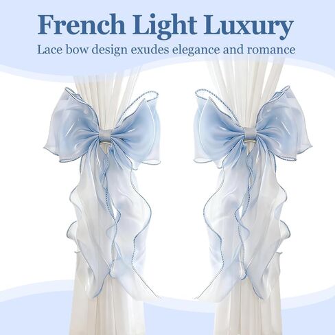 Bow Curtain Tiebacks, 2Pcs Lace Bowknot Curtain Tie Backs, Decorative Curtains Strap for Wedding Birthday Party Home Decoration in Kuwait