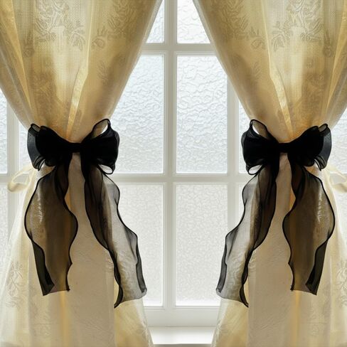 Bow Curtain Tiebacks, 2Pcs Lace Bowknot Curtain Tie Backs, Decorative Curtains Strap for Wedding Birthday Party Home Decoration in Kuwait