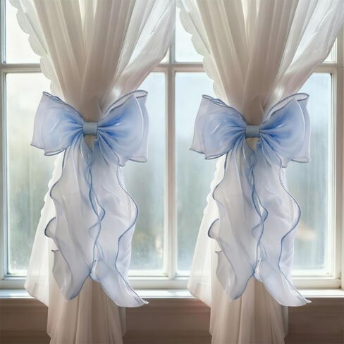 Bow Curtain Tiebacks, 2Pcs Lace Bowknot Curtain Tie Backs, Decorative Curtains Strap for Wedding Birthday Party Home Decoration in Kuwait
