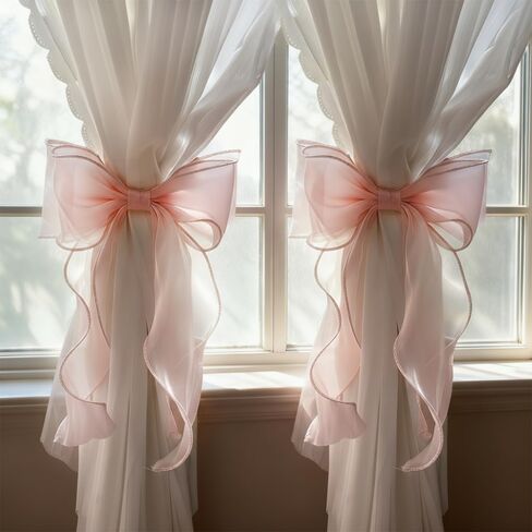 Bow Curtain Tiebacks, 2Pcs Lace Bowknot Curtain Tie Backs, Decorative Curtains Strap for Wedding Birthday Party Home Decoration in Kuwait