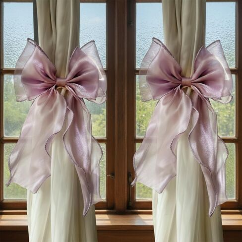 Bow Curtain Tiebacks, 2Pcs Lace Bowknot Curtain Tie Backs, Decorative Curtains Strap for Wedding Birthday Party Home Decoration in Kuwait