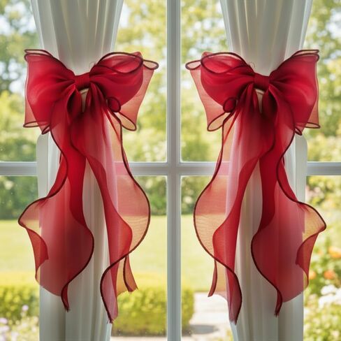 Bow Curtain Tiebacks, 2Pcs Lace Bowknot Curtain Tie Backs, Decorative Curtains Strap for Wedding Birthday Party Home Decoration in Kuwait