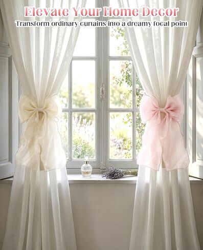 4 Pack French Silky Bow Curtain Tiebacks, 2 Pink & 2 White Ribbon Bow Ties for Aesthetic Home Bedroom, Wedding, Party Decor in Saudi Arabia