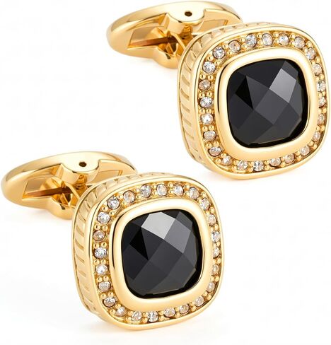 Cufflinks for Men Black Gold Diamond Crystal Cuff Links Mens Formal Wedding Business Cufflinks Sparkle Ornate Cufflink for Wedding Groom Business Husband Valentines Day Gifts Shirt Accessories in Kuwait