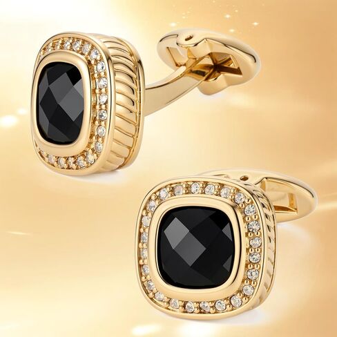 Cufflinks for Men Black Gold Diamond Crystal Cuff Links Mens Formal Wedding Business Cufflinks Sparkle Ornate Cufflink for Wedding Groom Business Husband Valentines Day Gifts Shirt Accessories in Kuwait