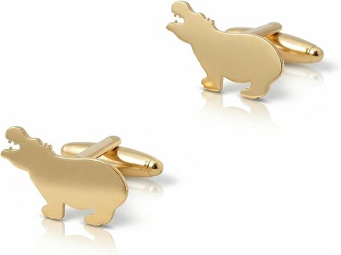 Men’s Cute Hippo Cufflinks – Stainless Steel Animal-Themed Cuff Links with Gift Box & Polishing Cloth – Available in Silver & Gold in Saudi Arabia