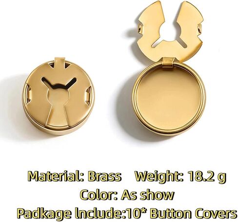 GAUEIOUR 10 Pcs Brass Round Cuff Button Cover, Flat Round Cufflinks Formal Button Covers, Detachable DIY Freedom Replacement Buttons for Blazer, Shirts, Cufflinks in Kuwait