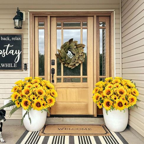 Artificial Sunflowers for Outdoors, 10 Bundles Fake Silk Sunflowers with Eucalyptus Leaves UV Resistant for Home Outside Front Door Porch Planters Garden Balcony Yard Patio Wedding Party Decor in Saudi Arabia