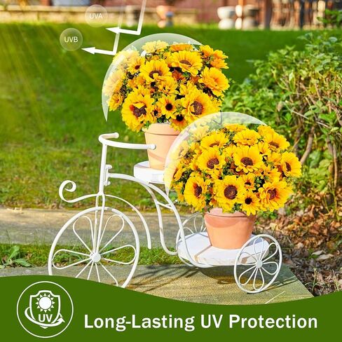 Artificial Sunflowers for Outdoors, 10 Bundles Fake Silk Sunflowers with Eucalyptus Leaves UV Resistant for Home Outside Front Door Porch Planters Garden Balcony Yard Patio Wedding Party Decor in Saudi Arabia