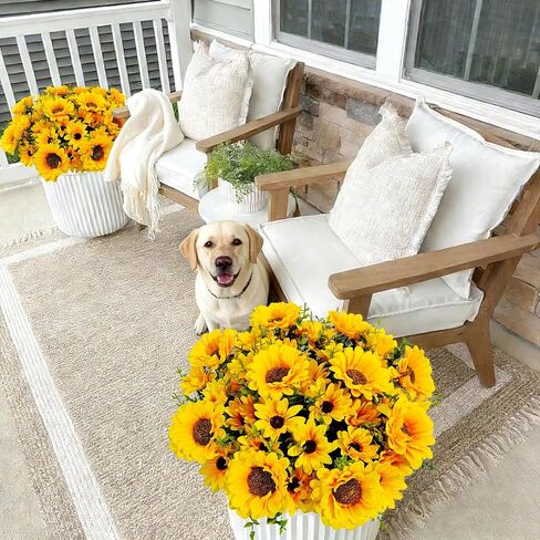 Artificial Sunflowers for Outdoors, 10 Bundles Fake Silk Sunflowers with Eucalyptus Leaves UV Resistant for Home Outside Front Door Porch Planters Garden Balcony Yard Patio Wedding Party Decor in Saudi Arabia