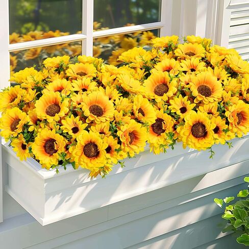 Artificial Sunflowers for Outdoors, 10 Bundles Fake Silk Sunflowers with Eucalyptus Leaves UV Resistant for Home Outside Front Door Porch Planters Garden Balcony Yard Patio Wedding Party Decor in Saudi Arabia