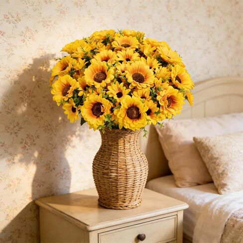 Artificial Sunflowers for Outdoors, 10 Bundles Fake Silk Sunflowers with Eucalyptus Leaves UV Resistant for Home Outside Front Door Porch Planters Garden Balcony Yard Patio Wedding Party Decor in Saudi Arabia