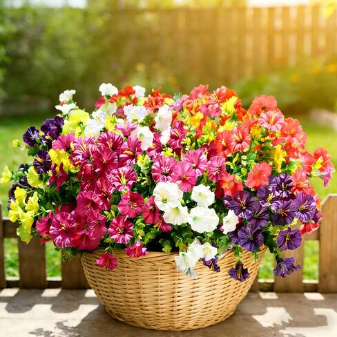 BSGlobal 12 Bundles Artificial Flowers for Outdoors Decoration, Faux Silk Morning Glory Flowers UV Resistant Fake Eucalyptus Plants for Spring Summer Garden Patio Home Decor (Mix) in Kuwait