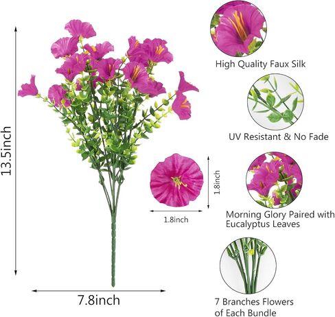 BSGlobal 12 Bundles Artificial Flowers for Outdoors Decoration, Faux Silk Morning Glory Flowers UV Resistant Fake Eucalyptus Plants for Spring Summer Garden Patio Home Decor (Mix) in Kuwait
