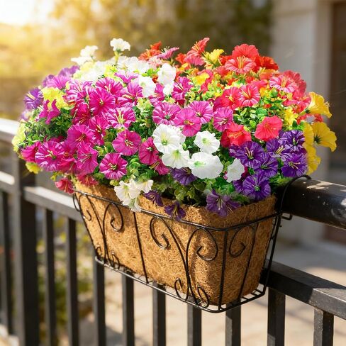 BSGlobal 12 Bundles Artificial Flowers for Outdoors Decoration, Faux Silk Morning Glory Flowers UV Resistant Fake Eucalyptus Plants for Spring Summer Garden Patio Home Decor (Mix) in Kuwait
