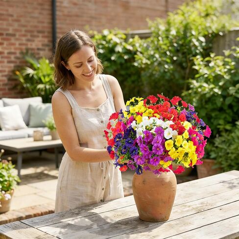 BSGlobal 12 Bundles Artificial Flowers for Outdoors Decoration, Faux Silk Morning Glory Flowers UV Resistant Fake Eucalyptus Plants for Spring Summer Garden Patio Home Decor (Mix) in Kuwait