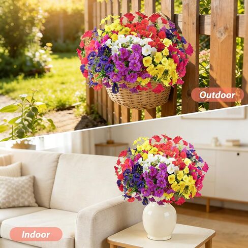 BSGlobal 12 Bundles Artificial Flowers for Outdoors Decoration, Faux Silk Morning Glory Flowers UV Resistant Fake Eucalyptus Plants for Spring Summer Garden Patio Home Decor (Mix) in Kuwait