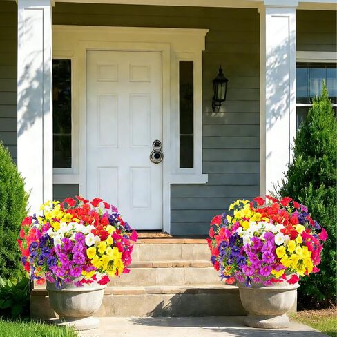 BSGlobal 12 Bundles Artificial Flowers for Outdoors Decoration, Faux Silk Morning Glory Flowers UV Resistant Fake Eucalyptus Plants for Spring Summer Garden Patio Home Decor (Mix) in Kuwait