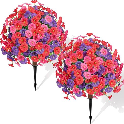 Auihiay 14 Bundles Outdoor Flowers UV Resistant, Real UV Resistant, Artificial Flowers for Outdoor, Faux Plants for Spring Summer Decoration, Porch Patio Yard Garden Window Box Pot Planters in Kuwait