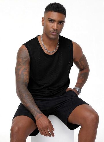 Kissonic Mens Mesh Tank Tops Workout Quick Dry Sleeveless Shirts Summer Mesh Tees for Gym in Kuwait