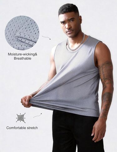Kissonic Mens Mesh Tank Tops Workout Quick Dry Sleeveless Shirts Summer Mesh Tees for Gym in Kuwait