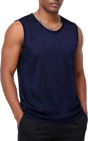 Kissonic Mens Mesh Tank Tops Workout Quick Dry Sleeveless Shirts Summer Mesh Tees for Gym in Kuwait