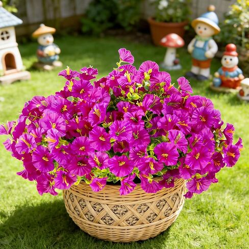 BSGlobal 12 Bundles Artificial Flowers for Outdoors Decoration, Faux Silk Morning Glory Flowers UV Resistant Fake Eucalyptus Plants for Spring Summer Garden Patio Home Decor (Mix) in Kuwait
