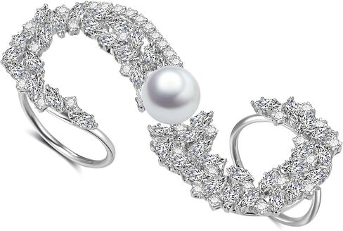 Statement Ring for Women, Silver CZ Hand Palm 3 & 4 Finger Ring Bracelet Unique Leaf Design Full Finger Ring Jewelry Gift for Women Adjustable Size in Saudi Arabia