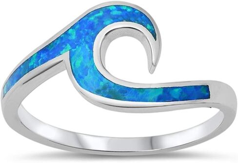 CloseoutWarehouse Simulated Opal Ocean Wave Ring Sterling Silver in Saudi Arabia