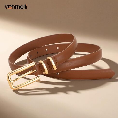 أحزمة جلدية رفيعة من VONMELLI للنساء، أحزمة نسائية ضيقة أنيقة وأحزمة خصر للسيدات لسراويل فستان الجينز in Kuwait