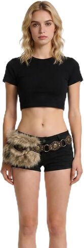 Brown Faux Fur Leather Belt for Women, Y2K Fashion Pin Buckled Cheetah Festival Belts for Viking in Saudi Arabia