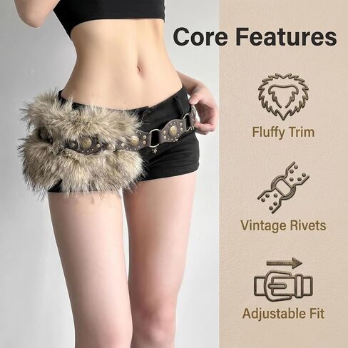 Brown Faux Fur Leather Belt for Women, Y2K Fashion Pin Buckled Cheetah Festival Belts for Viking in Saudi Arabia