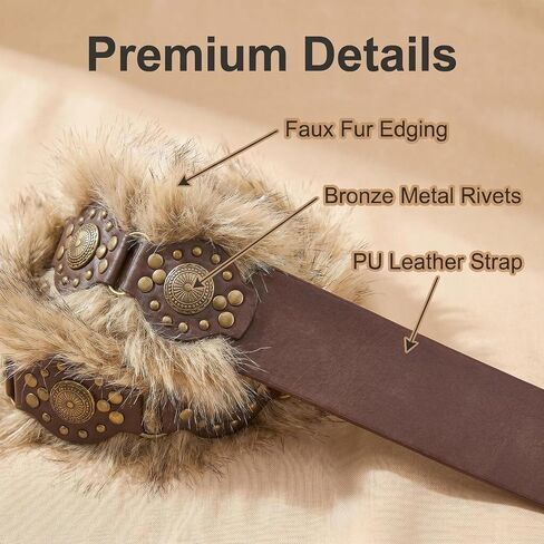 Brown Faux Fur Leather Belt for Women, Y2K Fashion Pin Buckled Cheetah Festival Belts for Viking in Saudi Arabia