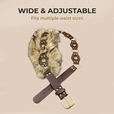 Brown Faux Fur Leather Belt for Women, Y2K Fashion Pin Buckled Cheetah Festival Belts for Viking in Saudi Arabia