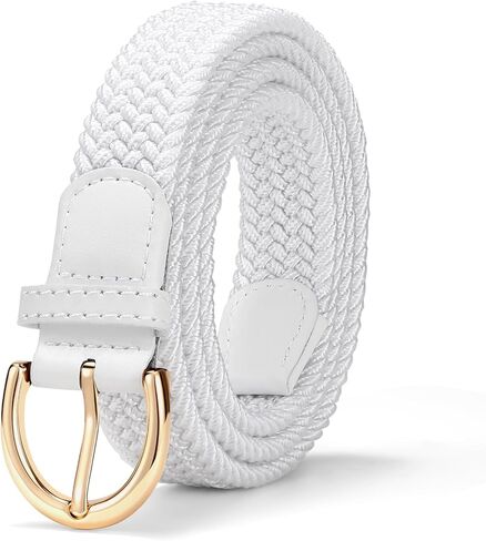 JASGOOD Braided Belt for Women, Elastic Stretch Woven Golf Fabric Cloth Thin Waist Belt for Jeans Pants,Gold Buckle in Kuwait