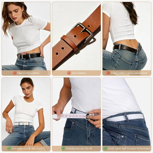 JASGOOD Braided Belt for Women, Elastic Stretch Woven Golf Fabric Cloth Thin Waist Belt for Jeans Pants,Gold Buckle in Kuwait