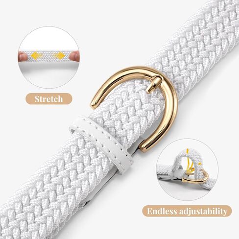 JASGOOD Braided Belt for Women, Elastic Stretch Woven Golf Fabric Cloth Thin Waist Belt for Jeans Pants,Gold Buckle in Kuwait